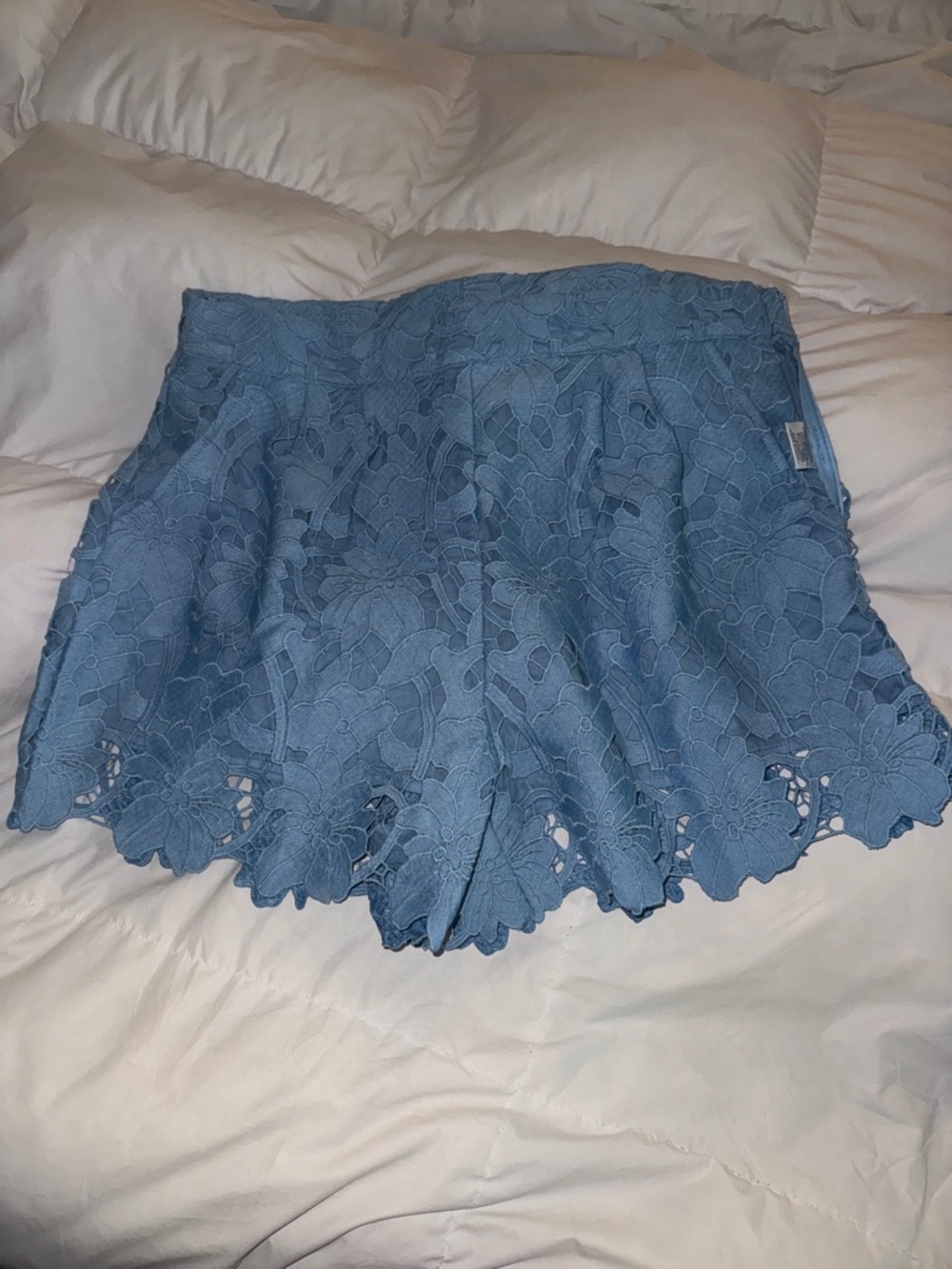 Umgee Dusty Blue Floral Lace Shorts with Scalloped Edge